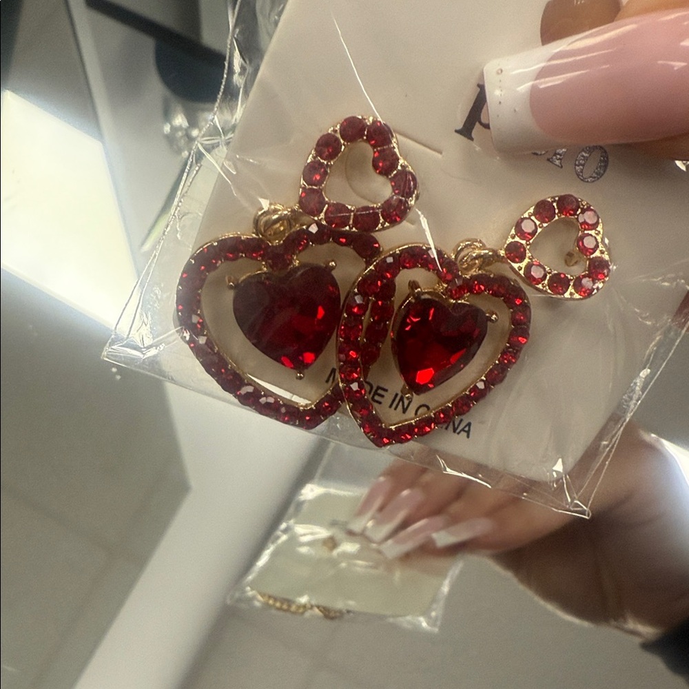 Elegant Red Heart Earrings